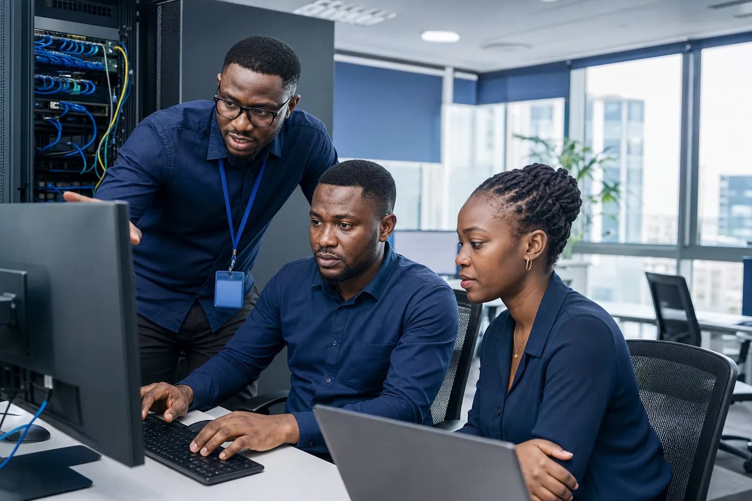 Technical team reviewing infrastructure and support requirements